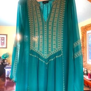 Tolani Tunic in Turqoise XS Embroidered Blouse